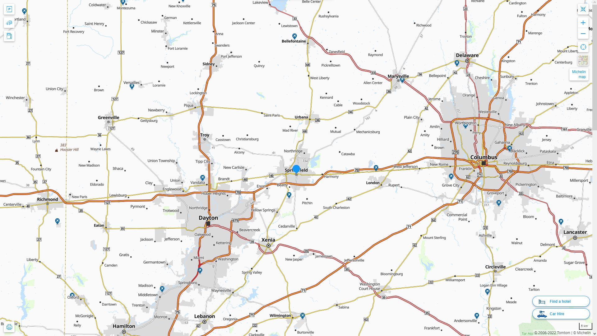 Springfield Ohio Highway and Road Map